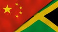 The flags of China and Jamaica. News, reportage, business background. 3d illustration