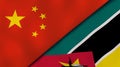 The flags of China and Mozambique. News, reportage, business background. 3d illustration