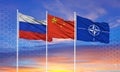 Flags of China, Russia and NATO.