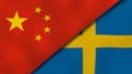 The flags of China and Sweden. News, reportage, business background. 3d illustration