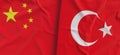 Flags of China and Turkey. Linen flag close-up. Flag made of canvas. Chinese flag. Beijing. Turkish. State national symbols. 3d