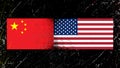 Flags of China and United States of America. Concept of conflict between two countries USA and China