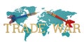Flags of china and usa on darts concept of trade war 3D illustration