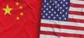 Flags of China and USA. Linen flag close-up. Flag made of canvas. Chinese flag. Beijing. United States. State national symbols. 3d Royalty Free Stock Photo