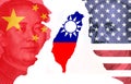 Flags of China, USA and Taiwan. Repeated exposure of portraits of Jemin Franklin and Mao Zedong Royalty Free Stock Photo