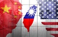 Flags of China, USA and Taiwan. Repeated exposure of portraits of Jemin Franklin and Mao Zedong Royalty Free Stock Photo