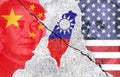 Flags of China, USA and Taiwan. Repeated exposure of portraits of Jemin Franklin and Mao Zedong Royalty Free Stock Photo