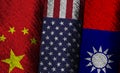 Flags of China, USA and Taiwan Royalty Free Stock Photo