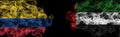 Flags of Colombia and UAE on Black background, Colombia vs United Arab Emirates Smoke Flags