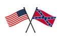 Flags of the Confederate States of America and Usa crossed on the sticks