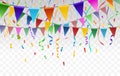 Flags and confetti garlands on transparent Royalty Free Stock Photo