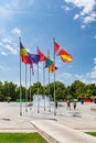 flags of the contries of the european union at Rapp square in Colmar, France