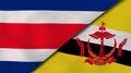 The flags of Costa Rica and Brunei. News, reportage, business background. 3d illustration