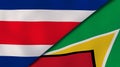 The flags of Costa Rica and Guyana. News, reportage, business background. 3d illustration