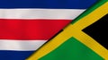 The flags of Costa Rica and Jamaica. News, reportage, business background. 3d illustration