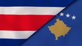 The flags of Costa Rica and Kosovo. News, reportage, business background. 3d illustration