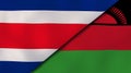 The flags of Costa Rica and Malawi. News, reportage, business background. 3d illustration