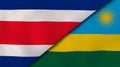 The flags of Costa Rica and Rwanda. News, reportage, business background. 3d illustration
