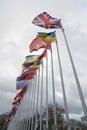 The flags of the Council of Europe with the British Union Jack flag in the foreground