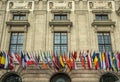 Flags of the countries of the European community on the facade of the building of the Organization for Security and Cooperation in