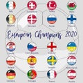 Flags of countries participating in the European Football Championship 2020, soccer ball Royalty Free Stock Photo