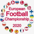 Flags of countries participating in the European Football Championship 2020, soccer ball Royalty Free Stock Photo