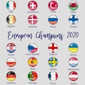 Flags of countries participating in the European Football Championship 2020, soccer ball Royalty Free Stock Photo