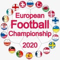 Flags of countries participating in the European Football Championship 2020, soccer ball Royalty Free Stock Photo