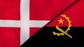The flags of Denmark and Angola. News, reportage, business background. 3d illustration