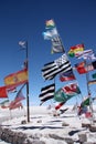 Flags in desert of Salar de Uyuni