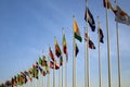 flags of different countries in a row in front of the entrance of EXPO2020 Royalty Free Stock Photo