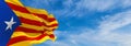 flags of Estelada blava waving in the wind on flagpoles against sky with sunset clouds on sunny day. Symbolizing patriotism. 3d Royalty Free Stock Photo