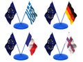 Flags. Euro, Greece, Germany, France, Farrery