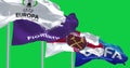 Flags of Europa Conference League, Fiorentina, West Ham and UEFA waving