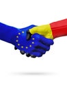 Flags European Union, Belgium countries, partnership friendship handshake concept. Royalty Free Stock Photo