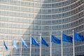 Flags of the European Union blowing in the wind in front of the European Commission in Brussels, Belgium Royalty Free Stock Photo