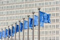 Flags of the European Union blowing in the wind in front of the European Commission in Brussels, Belgium Royalty Free Stock Photo