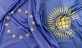 Flags of European Union and Commonwealth of Nations lying on top of each other. 3D rendering Royalty Free Stock Photo