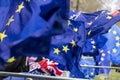 Flags of the European Union flying at a brexit march in London Royalty Free Stock Photo