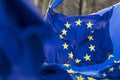 Flags of the European Union flying at a brexit march in London Royalty Free Stock Photo