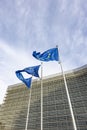 Flags of the European Union in front of the European Commission building in Brussels, Belgium Royalty Free Stock Photo