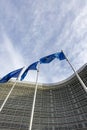 Flags of the European Union in front of the European Commission building in Brussels, Belgium Royalty Free Stock Photo