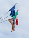 Flags of European Union, Italy and Venice against the sky Royalty Free Stock Photo