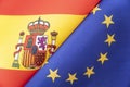 Flags European Union and Spain. concept of international relations between countries. The state of governments. Friendship of