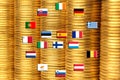 Flags of eurozone countries against piles of coins Royalty Free Stock Photo