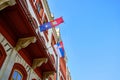 Flags of Serbia on historical building facade Royalty Free Stock Photo