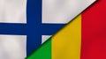 The flags of Finland and Mali. News, reportage, business background. 3d illustration
