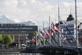 Flags fixed to the bridge