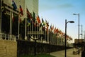 Flags fluttering together on a windy day