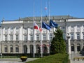 Flags flying at half-mast in front of the Presidential Palace in Warsaw, Poland Royalty Free Stock Photo